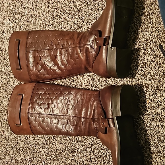 Etenne Aigner Women's brown  leather monogram tell riding boots. Size 8.5 - Picture 7 of 8